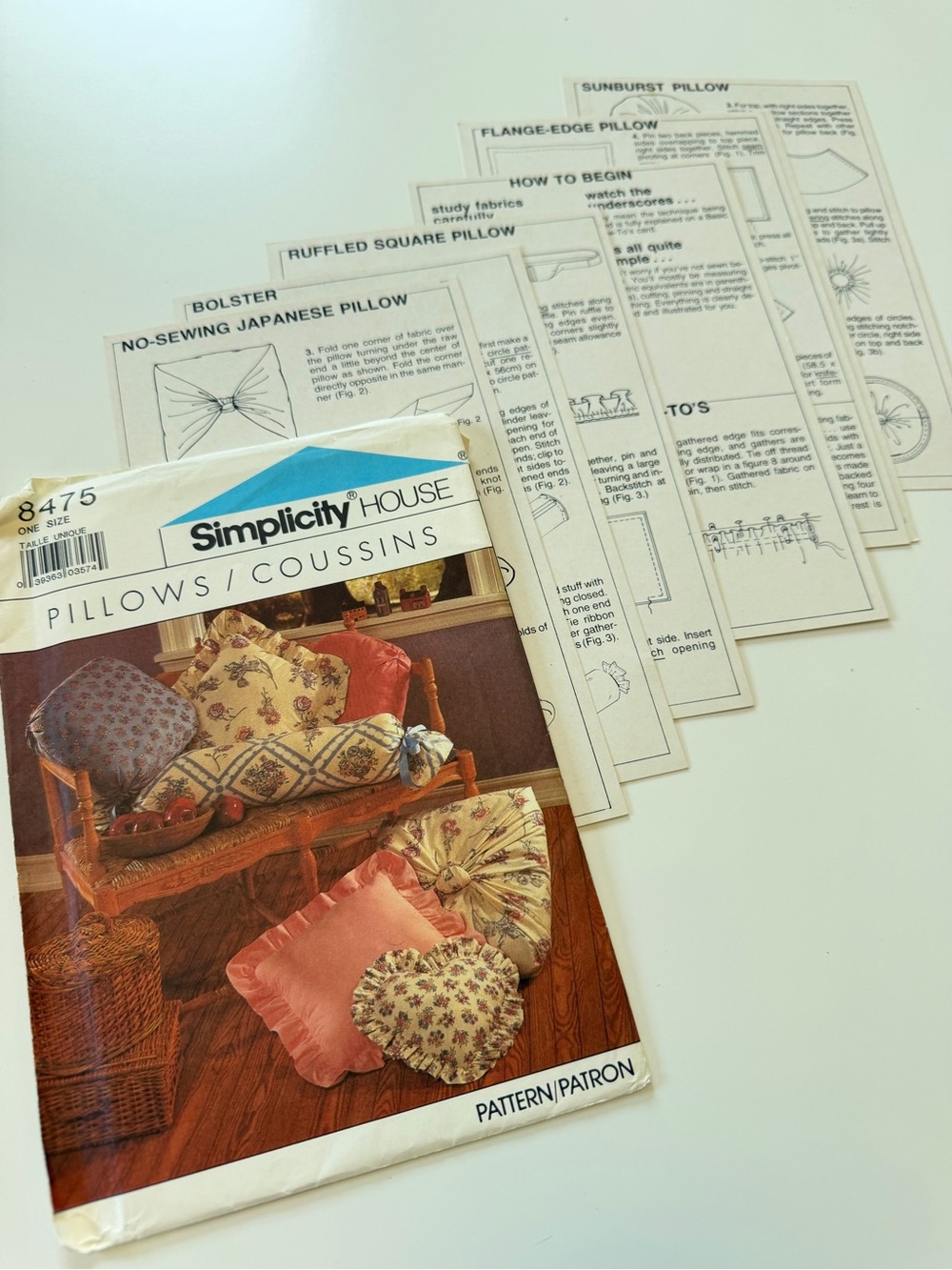 Simplicity House Accent Throw Pillow Pattern 8475 Vintage 90s